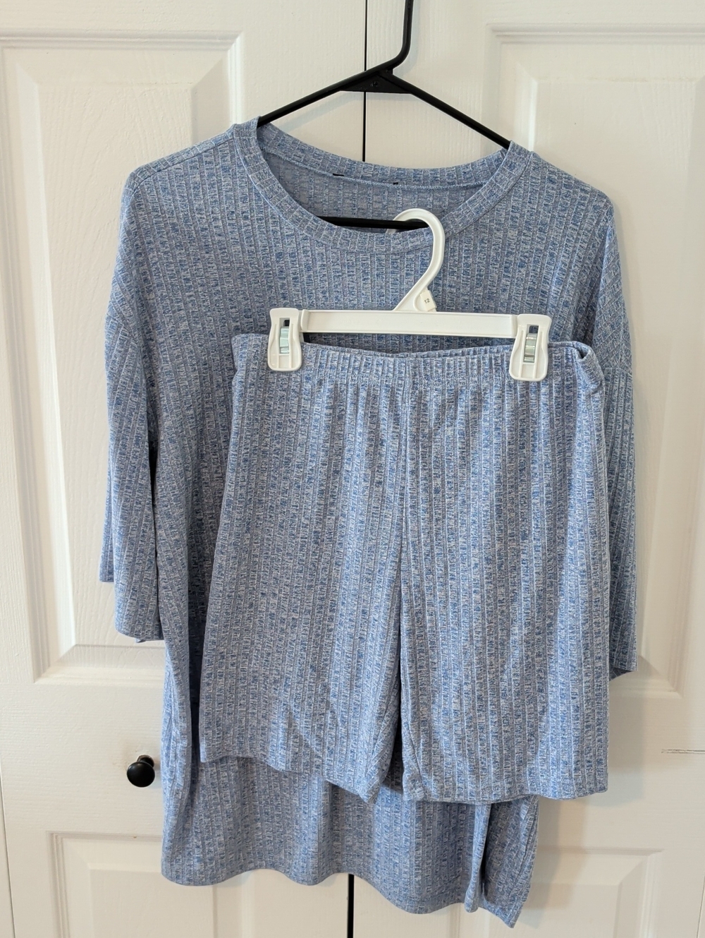 Light Blue Ribbed Lounge Set - Top & Shorts